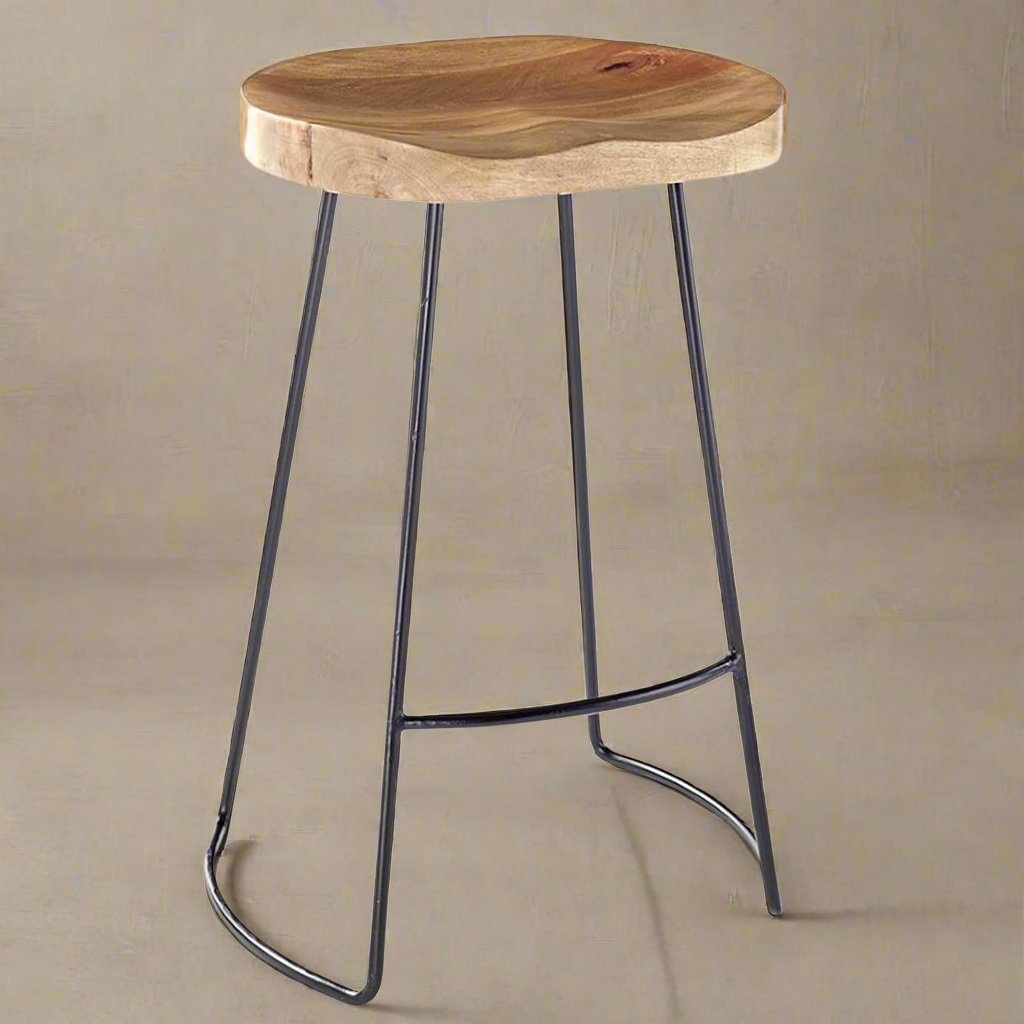 Rustic Teak Oval Seat Bar Stool - IS038 - Uneeka